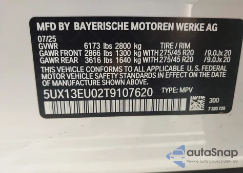 2026 BMW X5 Sdrive40I from USA, damaged, VIN 5UX13EU02T9107620